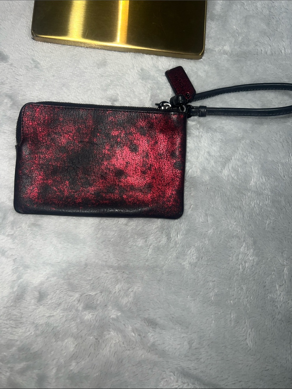 Coach Metallic Red and Black Corner Zip Wristlet—missing the “C” - Picture 3 of 6